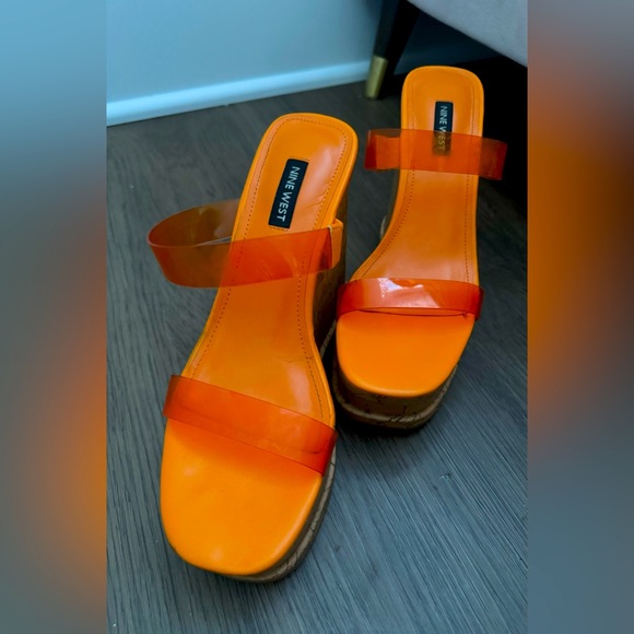 Nine West Platform Wedges in Neon Orange Size 7.5 - Picture 1 of 7